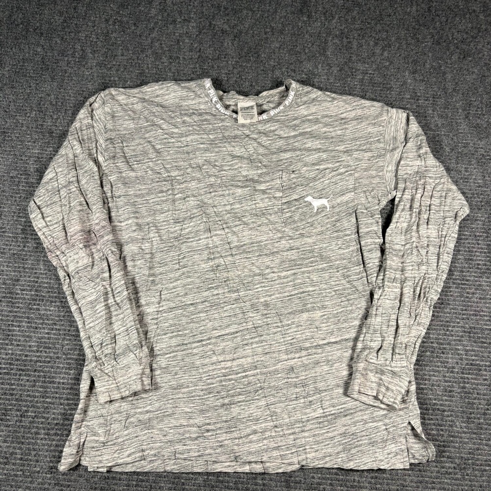 PINK Victoria's Secret T-Shirt Women XS Gray Good Space Dye Logo Long Sleeve